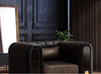 Sillón negro orejero de diseño de lujo para sala de estar, moderno de una plaza.